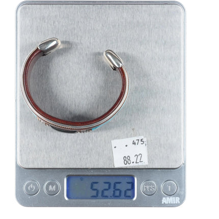 6" Ramona Heise Labradorite, sterling silver, turquoise leather cuff bracelet