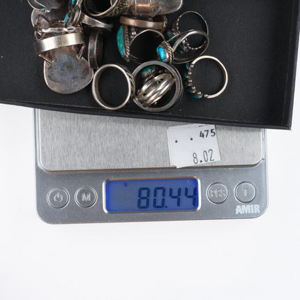 sz4-sz9 Vintage lot 17 Navajo/Zuni/Southwestern sterling silver turquoise rings