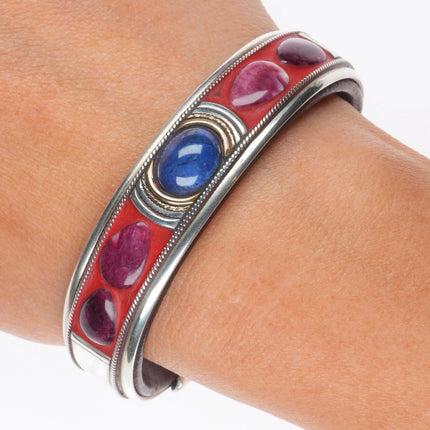 6" Ramona Heise Labradorite, sterling silver, spiny oyster leather cuff bracelet