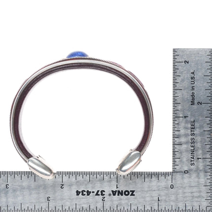 6" Ramona Heise Labradorite, sterling silver, spiny oyster leather cuff bracelet