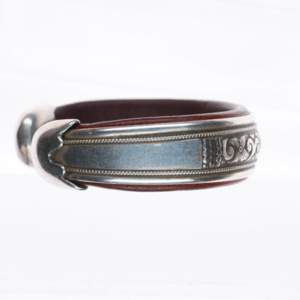 6" Ramona Heise hand engraved sterling silver leather lined cuff bracelet