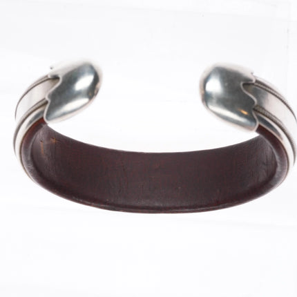 6" Ramona Heise hand engraved sterling silver leather lined cuff bracelet