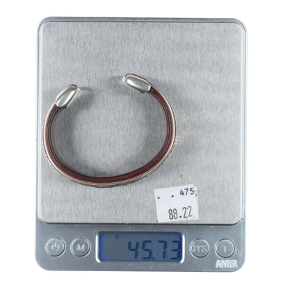 6" Ramona Heise hand engraved sterling silver leather lined cuff bracelet