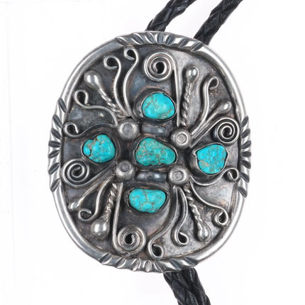 c1970 Jefferson James Navajo sterling silver bolo tie with turquoise nuggets