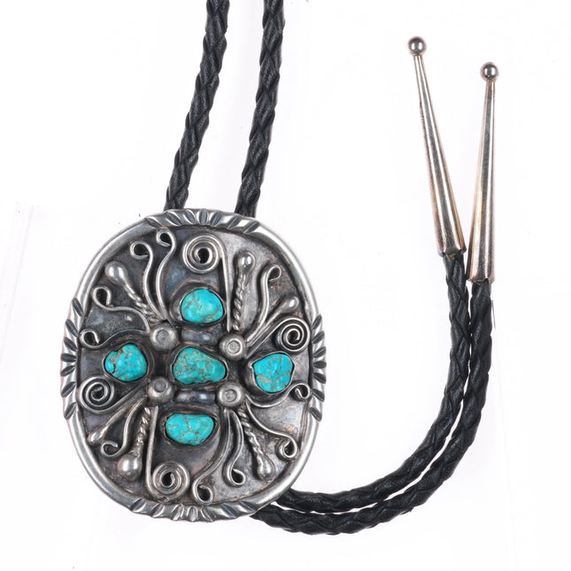 c1970 Jefferson James Navajo sterling silver bolo tie with turquoise nuggets