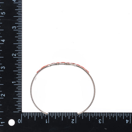 6.3" Derrick-Lorelia Chavez Zuni sterling silver coral raise inlay cuff bracelet