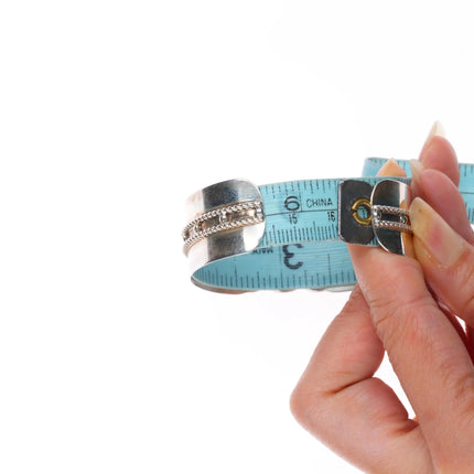 6.3" Derrick-Lorelia Chavez Zuni sterling silver coral raise inlay cuff bracelet