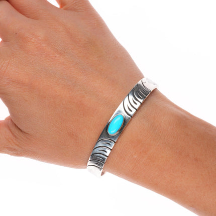 6.5" Steve Yellowhorse Navajo sterling silver Sl Beauty turquoise cuff bracelet