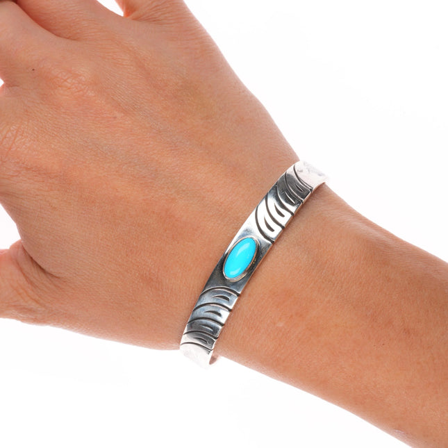 6.5" Steve Yellowhorse Navajo sterling silver Sl Beauty turquoise cuff bracelet