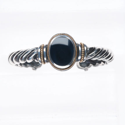 6" Kabana Southwestern 14k gold/Sterling silver onyx cuff bracelet