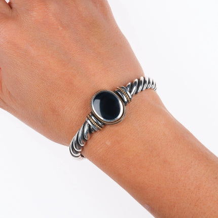 6" Kabana Southwestern 14k gold/Sterling silver onyx cuff bracelet
