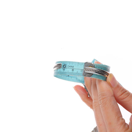 6.7" & sz8.5 Navajo sterling silver onyx vintage ring/cuff "slave bracelet"