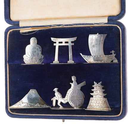 40's-50's Japanese Buddha/Asian themed sterling silver place card holder set