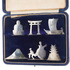 40's-50's Japanese Buddha/Asian themed sterling silver place card holder set