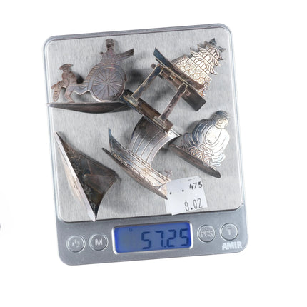 40's-50's Japanese Buddha/Asian themed sterling silver place card holder set