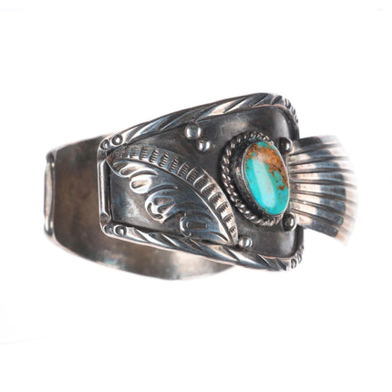 7.1" Unused 1970's Vintage sterling silver and turquoise watch cuff bracelet