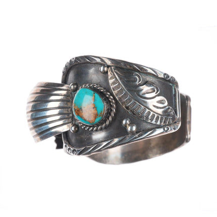 7.1" Unused 1970's Vintage sterling silver and turquoise watch cuff bracelet