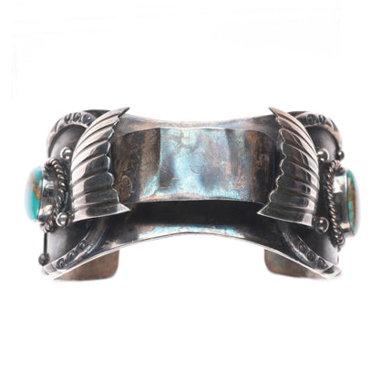 7.1" Unused 1970's Vintage sterling silver and turquoise watch cuff bracelet
