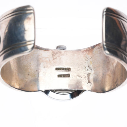 6.3" Harry Morgan Navajo Modernist sterling silver shadowbox watch cuff bracelet