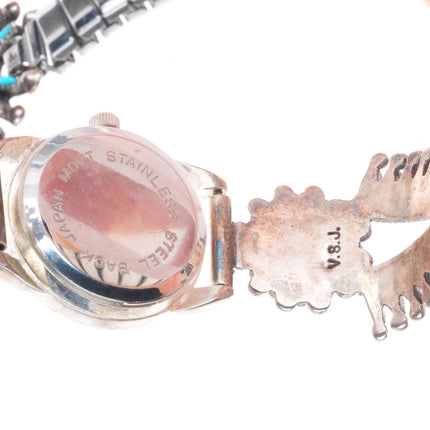 6.6" Vincent & Socorro Johnson Zuni sterling silver needlepoint turquoise watch