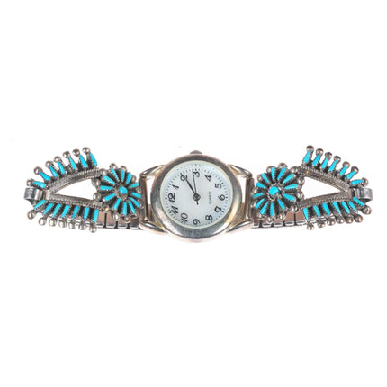 6.6" Vincent & Socorro Johnson Zuni sterling silver needlepoint turquoise watch