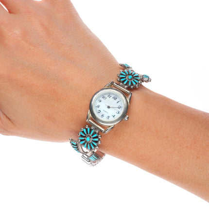 6.6" Vincent & Socorro Johnson Zuni sterling silver needlepoint turquoise watch