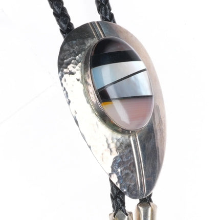 Vintage southwestern sterling silver shell, onyx inlay modernist bolo tie