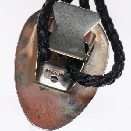 Vintage southwestern sterling silver shell, onyx inlay modernist bolo tie