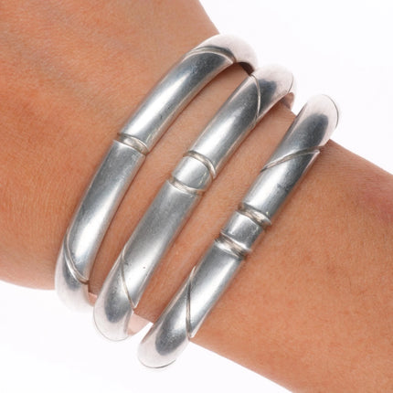 6.25" 3 Vintage Heavy Southwestern  modernist sterling silver cuff bracelets