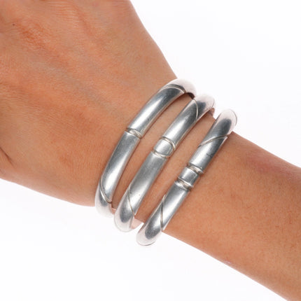 6.25" 3 Vintage Heavy Southwestern  modernist sterling silver cuff bracelets