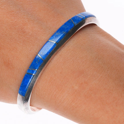6.25" Wayne Muskett Navajo sterling silver denim Lapis inlay cuff bracelet