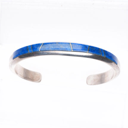 6.25" Wayne Muskett Navajo sterling silver denim Lapis inlay cuff bracelet