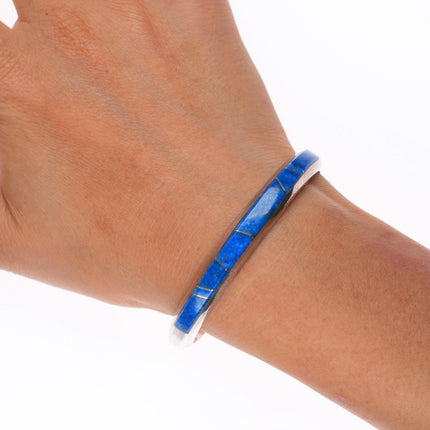 6.25" Wayne Muskett Navajo sterling silver denim Lapis inlay cuff bracelet