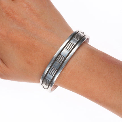 7.2" Bruce Morgan Navajo sterling silver interior stamped cuff bracelet