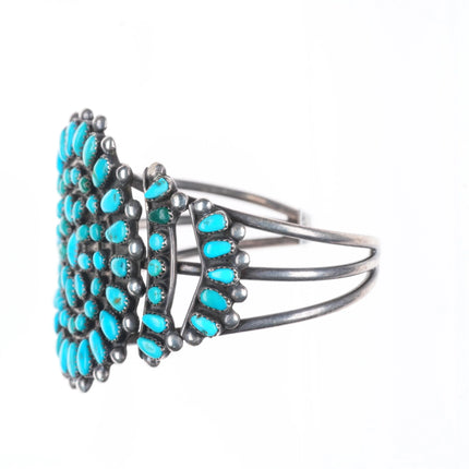 6.1" c1940's Zuni sterling silver natural turquoise cluster cuff bracelet