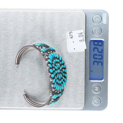 6.1" c1940's Zuni sterling silver natural turquoise cluster cuff bracelet