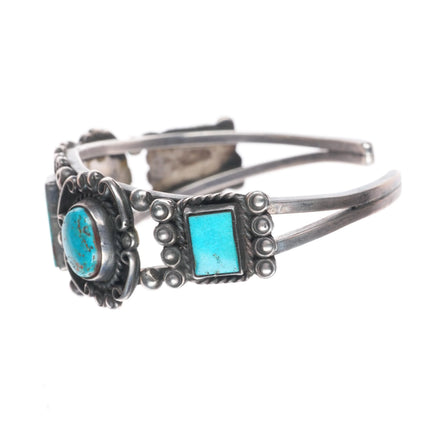6.6" 40's-50's Navajo sterling silver cuff bracelet w/ fancy twisted wire bezels