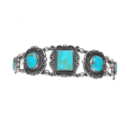 6.6" 40's-50's Navajo sterling silver cuff bracelet w/ fancy twisted wire bezels