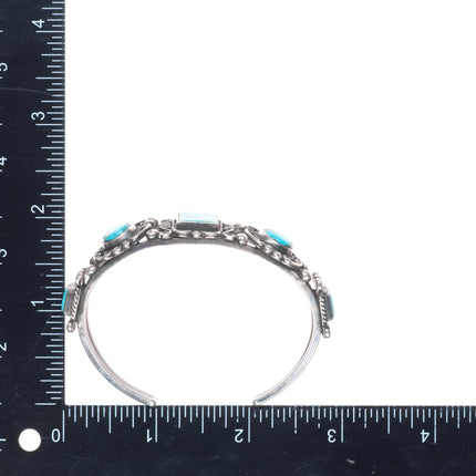 6.6" 40's-50's Navajo sterling silver cuff bracelet w/ fancy twisted wire bezels