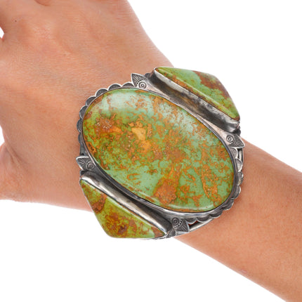6.5" 1940's Large Royston turquoise nicely stamped sterling silver cuff bracelet