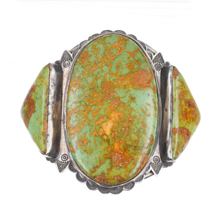 6.5" 1940's Large Royston turquoise nicely stamped sterling silver cuff bracelet
