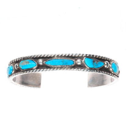 6.25" Vintage sterling silver rope border turquoise row cuff bracelet