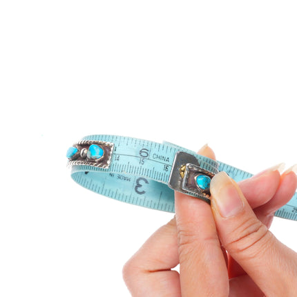 6.25" Vintage sterling silver rope border turquoise row cuff bracelet