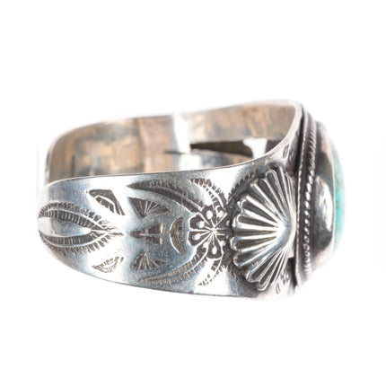 6.6" c1940's Navajo hand stamped sterling silver large turquoise cuff bracelet