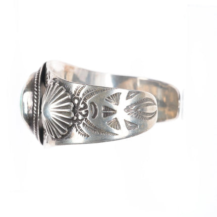 6.6" c1940's Navajo hand stamped sterling silver large turquoise cuff bracelet