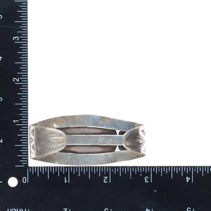6.6" c1940's Navajo hand stamped sterling silver large turquoise cuff bracelet