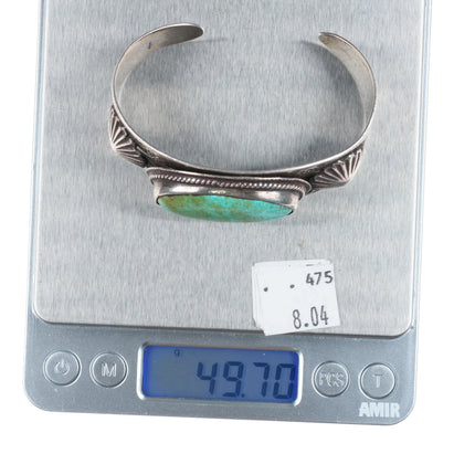6.6" c1940's Navajo hand stamped sterling silver large turquoise cuff bracelet