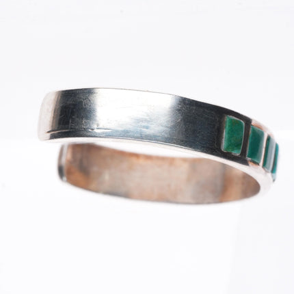 6.1" Vintage Navajo sterling silver green turquoise channel inlay cuff bracelet