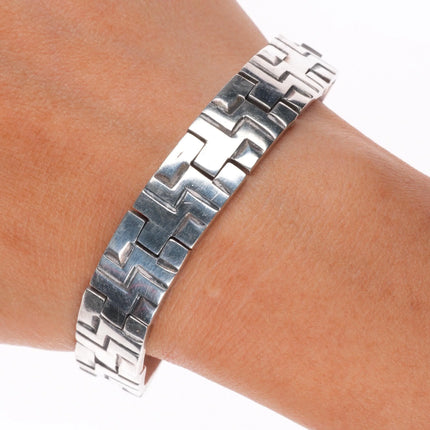 7" c1960's Vintage Taxco sterling silver link bracelet geometric style
