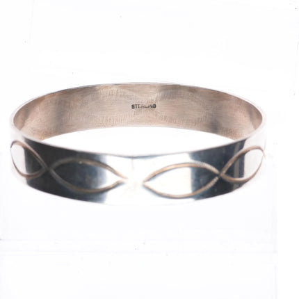 8" Vintage Navajo hand stamped sterling silver wide band bangle bracelet